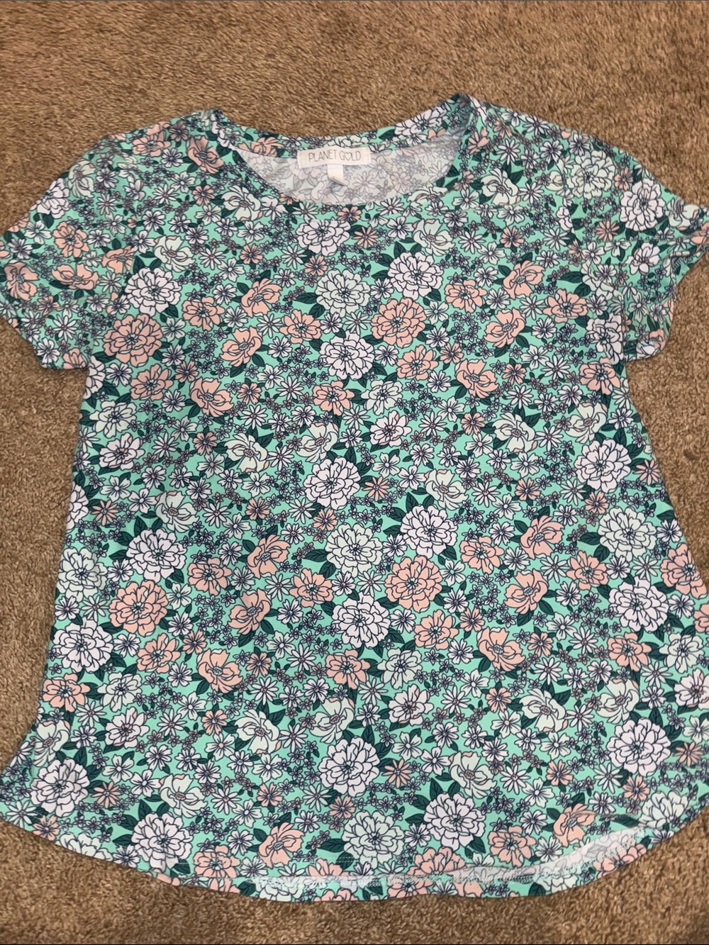 Planet Gold Floral Tee - Mint, Peach & White All-Over Print